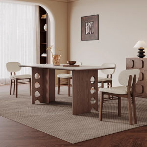 DeLifeng Rock Board French Vintage North America White Willow Wood Solid Wood Dining Table Small Household Rectangle against Wall Table
