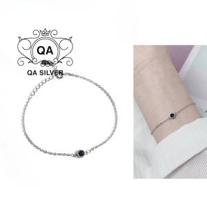 Vòng tay bạc 925 mặt đá xanh nước mắt đại dương lắc nữ S925 BLUE QA SILVER Bracelet BR190101