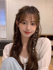 Pearl Braided Hair Chain Elegant Ribbon Artifact Peach Tea