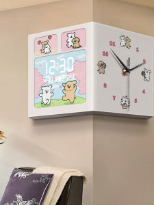 นาฬิกาตั้งโต๊ะแบบมีมุมเล็กน่ารัก 2 ด้าน รูปสุนัข สายตาข่าย นาฬิกาติดผนังแบบมีฟังก์ชันหลายอย่างสำหรับห้องเด็ก นาฬิกาตั้งโต๊ะแบบเรียบง่ายและโมเดิร์น