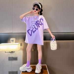 Lshlow girls summer loose casual T-shirt 2024 NEW CHILDRENS summer Korean version of the long T-shirt dress