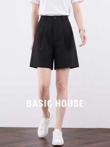 Basic House | Casual Black High Waist Wide-leg Shorts