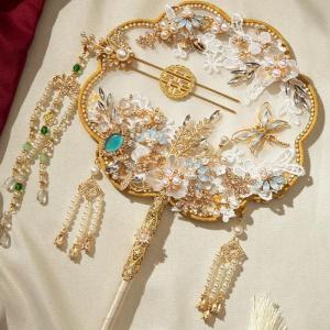 . Wedding New Wedding Circular Fan Chinese Ancient Style Finished Chinese Wedding Xiuhe Fan Handmade Wedding Fan Finished Material Package