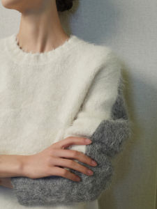 Elegant Soft Knit Sweater Gray and White Combination