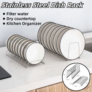 Kitchen Dish Rack Stainless Steel Plate Holder Pot Lid Organizer Cutlery Drainer Countertop Drying Storage Home