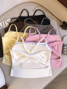 Áo Ba Lỗ Không Dây Khoét Sâu Gợi Cảm Mùa Hè Cho Nữ Có Đệm Ngực Thiết Kế Lưng Hở Áo Thun Ngắn Màu Trơn Phong Cách Thường Ngày