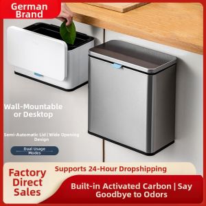 Stainless Steel Hanging Kitchen Trash Can With Lid
