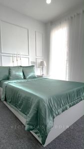 Bộ Chăn Ga Phi Lụa Victorias Bedding Màu Xanh Matcha Chính Hãng Korea