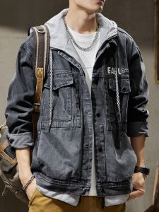 ROMON | Trendy Stylish Mens Denim Jacket with Hooded Sweater Style