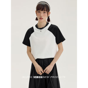 เสื้อยืดคอกลมแขนสั้นทรงหลวมสำหรับผู้หญิง ฤดูร้อน 2025 ใหม่ ทรงเข้ารูป เสื้อตัวบนแบบลำลอง สไตล์ทำงาน ผ้าฝ้ายผสมโพลีเอสเตอร์