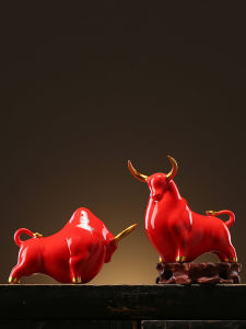 Creative Ceramic Red Cow Decoration Home Living Room Fortune Decoration Mascot Chinese Zodiac Cow Gift Decoration