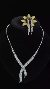 SALANGHANDA 2in1 Rhinestone tassel earrings Necklace Set Womens stud collarbone chain choker for women