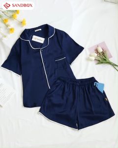 Đồ bộ nữ Pijama SANDBOX lụa Latin Nhật mềm mát cho mùa hè tay cộc quần cộc phối viền tinh tế trẻ trung BLD25002