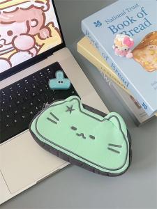 Adorable Mint Green Cat Pencil Case Large Capacity Stationery Storage Bag for Middle School Students Cotton Material Basic Packaging