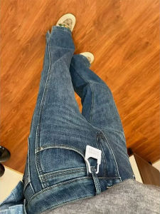 กางเกงยีนส์ทรงขาบานเอวสูงทรงหลวมสำหรับผู้หญิงไซส์ใหญ่ กางเกงขายาวทรงหลวมสไตล์ย้อนยุค ทรงเข้ารูป ฤดูใบไม้ผลิและฤดูใบไม้ร่วง