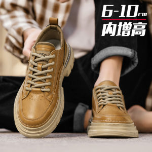 Mens Retro British Style Work Boots Invisible Heightening 10cm Trendy Casual Low-Top Martin Boots Spring Autumn Season