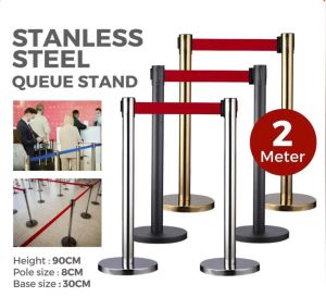 2M BLACK / GOLD / Stainless Steel - Queue Stand Retractable Belt Barrier Divider Pole Queue Up Stand  Queuing Station Expansion Belt/Queuing Station Heavy Duty/Q Pole/Stainless Steel Consultant Rope