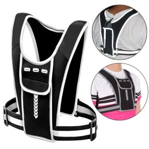 Outdoor Reflective Vest High Visibility Bike Motorcycle Night Safety Riding Soft Vest Bag Multi Pockets Adjustable Running Sports Bag
