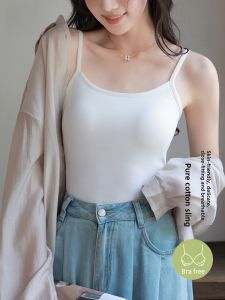 Pure Cotton Strap Vest Womens Outerwear with Chest Pad Beautiful Back Bra Integrated Summer Thin Model No Sleeve Top
