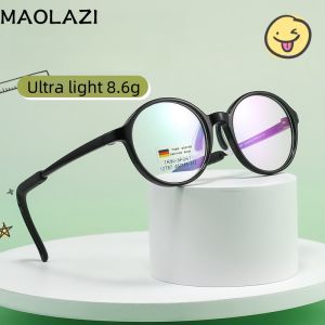 MAOLAZI แว่นตาแฟชั่นใส่สบายสำหรับเด็กผู้หญิงน้ำหนักเบาเป็นพิเศษย้อนยุคกันลื่นแว่นตาเด็กชายกรอบ12787