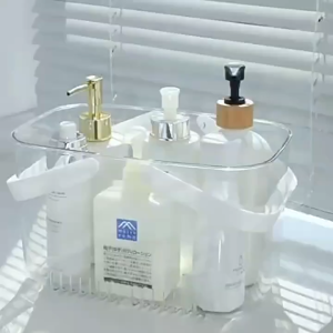 Portable Sundry Storage Basket Simple Style Shower Plastic Storage Basket with Handle Home Bathroom