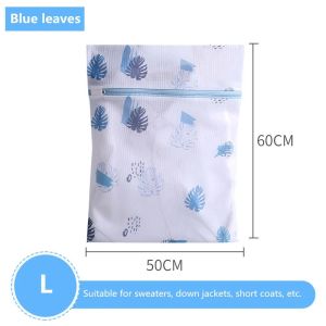 Laundry Bag Print Blue Leafves Polyester Washing Bags Bra Underwear Protect Dirty Clothes Storage Bathroom Organize Wash Bag