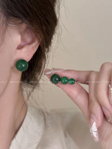 S925 Silver Needle Green Agate Earrings Women Luxury Elegant Large Atmosphere Yang Green Chalcedony Ear Jewelry
