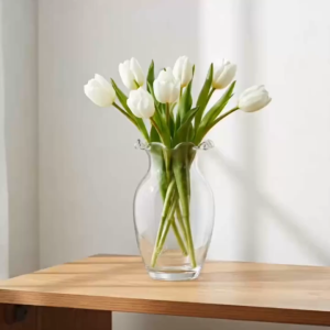 Lọ Hoa Thủy Tinh Cao Cấp Dáng Eo Bầu Dục Bèo H-23cm Miệng Lượn Sóng Dáng Trụ Eo B23