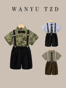ชุดเดรสฤดูร้อนสำหรับเด็กชาย ชุดเสื้อเชิ้ตแขนสั้น กางเกงขายาวสีดำ ชุดนักเรียนมัธยมปลาย ชุดเจ้าชายสีขาว เสื้อผ้าเด็กชาย ชุดเดรส