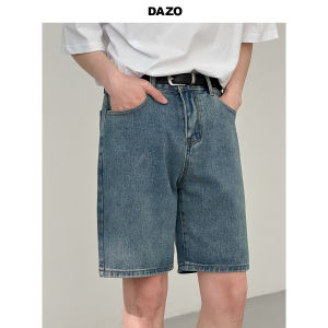 Dazo Mens Loose Straight Leg Blue Jeans Shorts Washed Summer Casual Fashion Brand Five-Pointed Pants Mid-Waist Zipper Fly