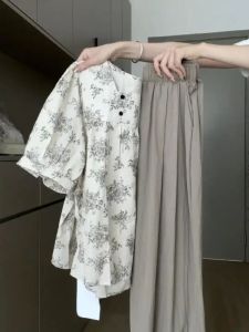 Summer Fashion Chinese Style Floral Shirt And Yamamoto Pants Two-Piece Set Womens Small Size National Trend Outfit Combination