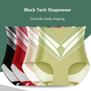 High Waist Belly Panties For Women 7A Seamless Liquid Double Silk Crotch Antibacterial Hip Lift Tummy Control Underwear Large Size