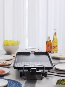 Double Zone Electric BBQ Grill Pan Multifunctional Korean BBQ Plate Non-Stick Cooking Surface Adjustable Temperature Smokeless Indoor Grill Large Capacity Rapid Heating Dishwasher Safe Parts Perfect for Family Gatherings Apartment Balcony