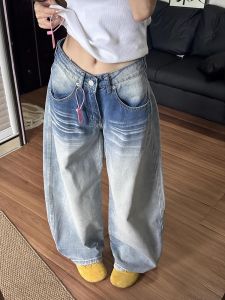 Quần Jeans Ống Rộng Kiểu Dáng Thẳng Cạp Thấp Phong Cách Mỹ Cổ Điển Cho Nữ Quần Dài Thu Đông Mới Về Quần Jeans Ống Rộng