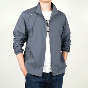 เสื้อกันแดดแห้งเร็วผู้ชาย คอปกตั้ง แบบบาง แจ็คเก็ตระบายอากาศสำหรับกิจกรรมกลางแจ้ง เสื้อคลุมกันแดด