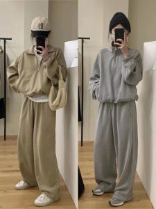 Fashionable Casual Sportswear Set for Women Spring Autumn Loose Small Size Elegantly Collared Sweatshirt Pants Two Piece Trendy