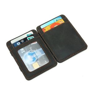High Quality Vintage Mini Mens Crazy PU Leather Magic Wallet Small Coin Purse Credit Card Holder Slim Transparent ID Bag