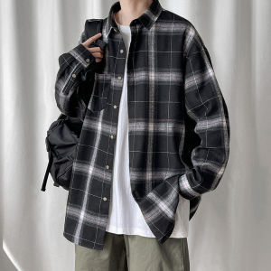 Big Sale Leak-Picking Spring and Autumn 2023 Trendy Ins Casual Thin Mens Jacket Hong Kong Style Loose Shirt Gingham Long Sleeves