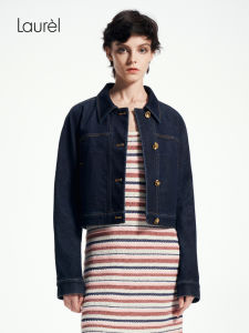 Laurel Retro Cotton Motorcycle Jacket Short Outerwear Womens Fashion Straight Cut Long Sleeve Button up Coat LAUREL LWL361W02300