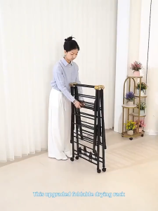 Stainless Steel Heavy Duty Foldable Laundry Drying Rack with Wheels Clothes Hanger Stand  Indoor Outdoor