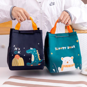 Linyoung Lightweight Bento Bag Cute Cartoon Printed Insulation Bag Student Portable Lunch Bag Thin Aluminum Film Velcro Closure