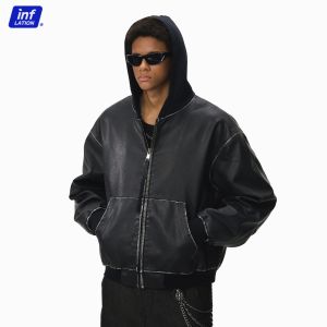 แจ็คเก็ตมีฮู้ดต่อกันแนวสตรีทแบบอเมริกันวินเทจแจ็กเก็ตหนัง2025ฤดูหนาว