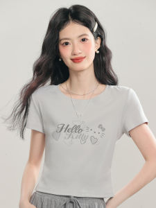 Lingjiu 2025 New Design Short Sleeve Slim Fit T-Shirt Women Summer Short Style Hot Girl Tight Top Cotton Knitted round Neck