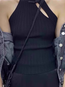 chaqi | New Chinese Style Lightweight Knitted Strap Vest Women Summer Outerwear French Shoulder Slimming Sleeveless Neck Hanging Top