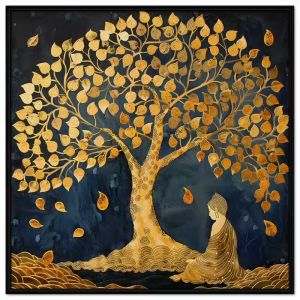 Tranh Phật Thích Ca ngồi thiền dưới gốc bồ đề tranh treo tường tranh dán tường sơn dầu mạ vàng in canvas.  CGI - 413