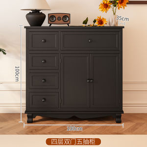 American Style Solid Wood Black Dining Room Cabinet Storage Drawer Cabinet Wall-Mounted Bedroom Living Room Vintage Drawer Cabinet