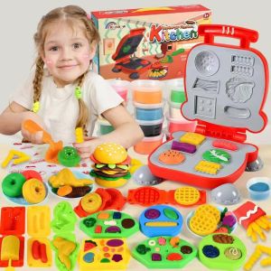 3D Color Clay Toy Dough Set Hamburger Machine Ice cream Double Twister Playboy Play Doh Plasticine Toys Girls Pretend Play Toy Boys Kitchen Toys