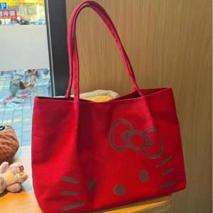 Large Capacity Canvas Tote Bag KT Cartoon Canvas Bag Commuter Casual Single Shoulder Bag Handbag for Daily Use