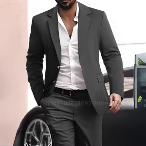 High Quality Slim Fit Mens Tuxedo Suit Set Notch Lapel Business Blazer with Pants 2-Piece Wedding Party Evening Clothes