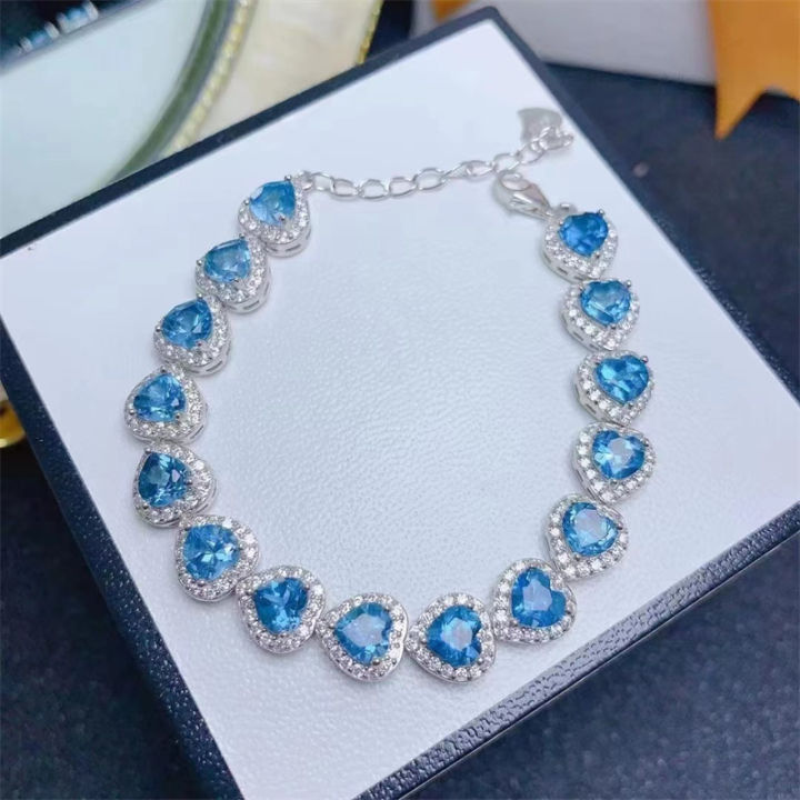 Natural London Blue Topaz Bracelet Heart Shape Bracelet Rhodolite ...